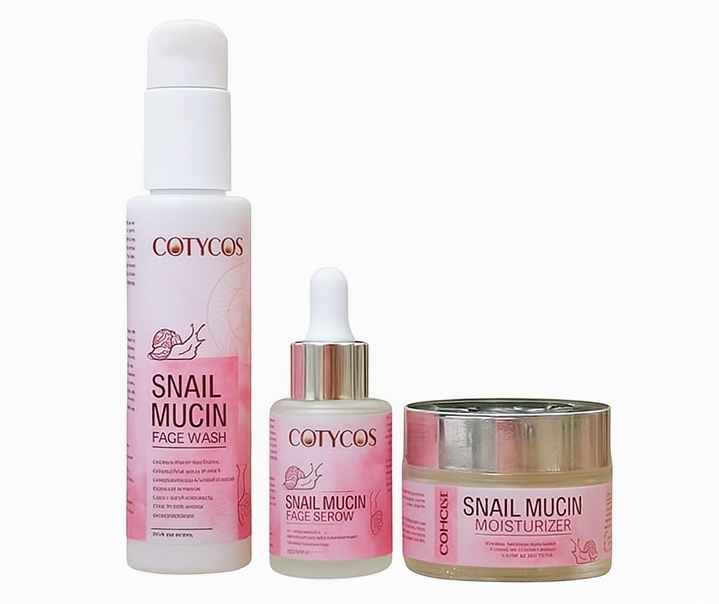 COTYCOS Snail Mucin Skincare Set, Face Wash 100ml, Face Serum, Moisturiser, 3-Step Korean Beauty Routine